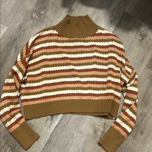 Striped Turtleneck Sweater - Brown, Beige, and White